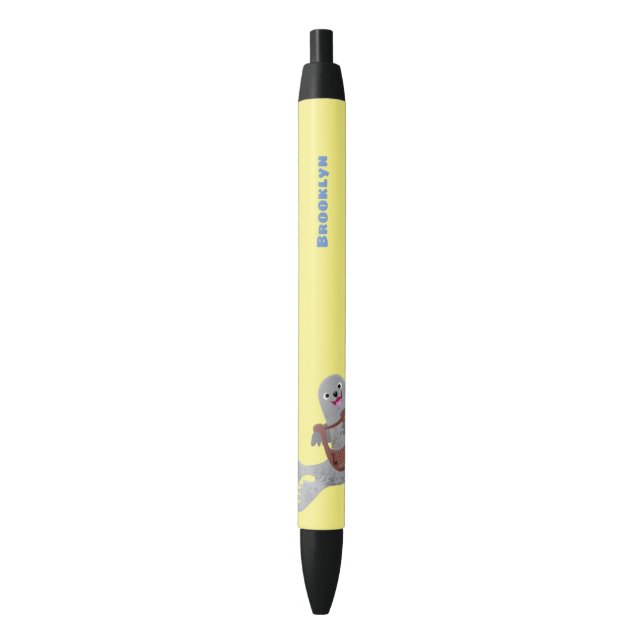 Happy cute harp seal cartoon illustration black ink pen (Front Vertical)