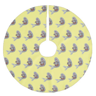 Happy cute harp seal cartoon illustration brushed polyester tree skirt