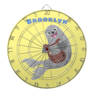 Happy cute harp seal cartoon illustration dartboard