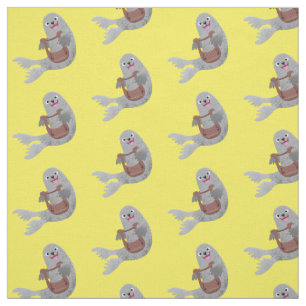 Happy cute harp seal cartoon illustration fabric