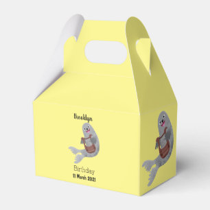 Happy cute harp seal cartoon illustration favor box
