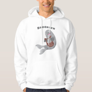 Happy cute harp seal cartoon illustration hoodie