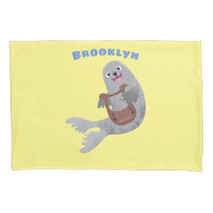 Happy cute harp seal cartoon illustration pillowcase