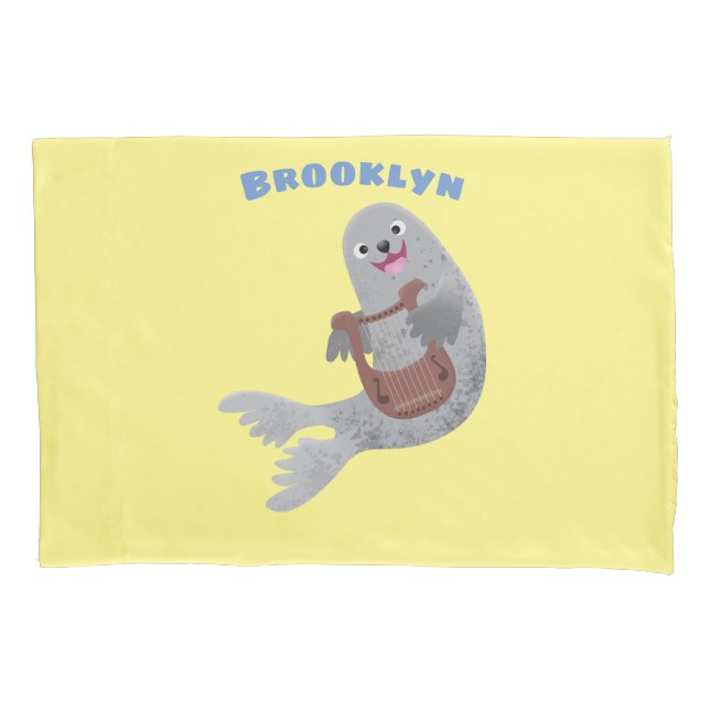 Happy cute harp seal cartoon illustration pillowcase (Front)