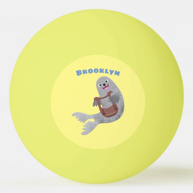 Happy cute harp seal cartoon illustration ping pong ball (Front)