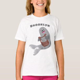 Happy cute harp seal cartoon illustration T-Shirt
