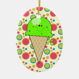 happy cute kawaii lime ice cream cone dots ceramic ornament