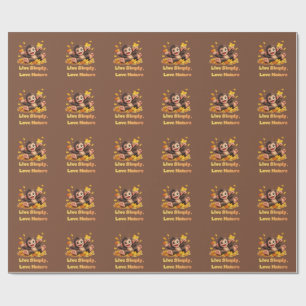 Happy Cute Monkey Playing in Falling Autumn Leaves Wrapping Paper