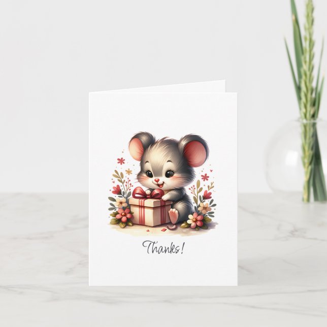 Happy Cute Mouse Custom Folt Carte de remerciement (Devant)