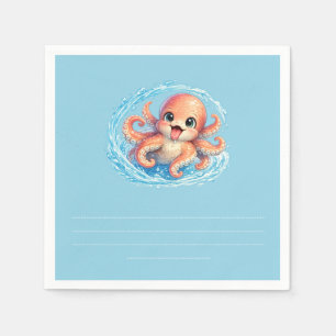 Happy Cute Octopus Kawaii Sea Life Illustration Napkin