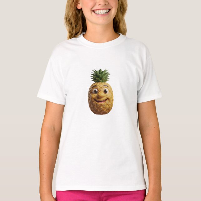 Happy Cute Pineapple 3D Character Art T-Shirt (Front)