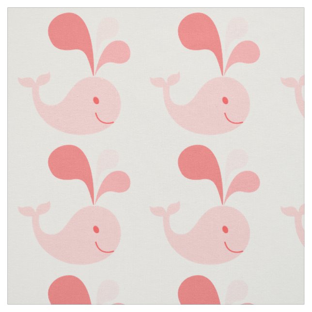 Happy Cute Pink Whale Fabric (Swatch)