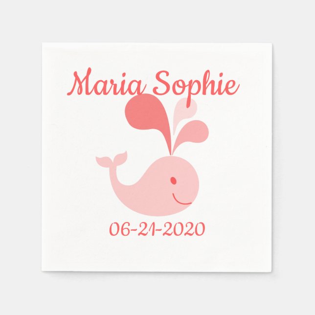 Happy Cute Pink Whale Napkin (Front)