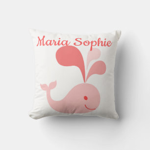 Happy Cute Pink Whale Throw Pillow