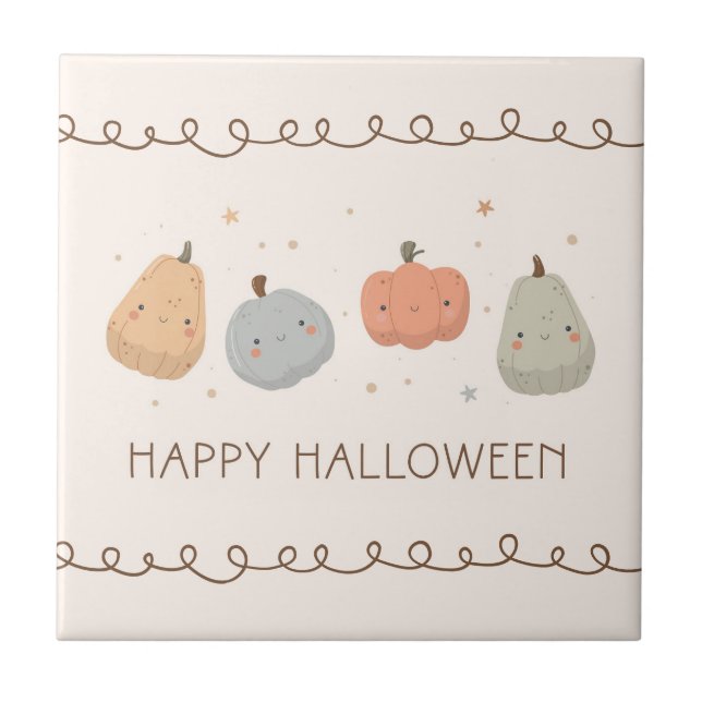 Happy Cute Pumpkin Design Ceramic Tile (Front)