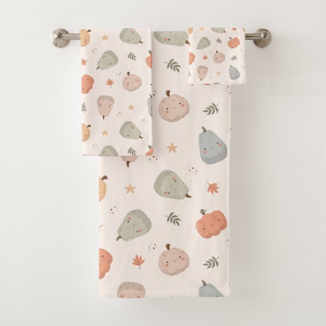 Happy Cute Pumpkin Pattern -  Bath Towel Set (Insitu)