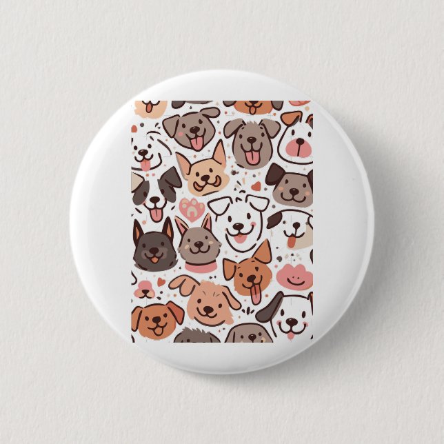 Happy Cute Puppies Pattern  1 2 Inch Round Button (Front)