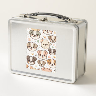 Happy Cute Puppies Pattern Metal Lunch Box