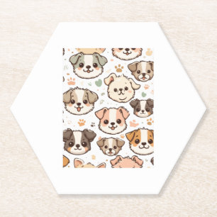 Happy Cute Puppies Pattern Paper Coaster