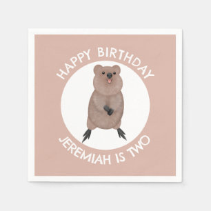 Happy cute quokka personalized cartoon birthday napkin
