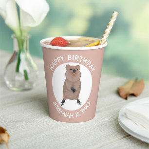 Happy cute quokka personalized cartoon birthday paper cups