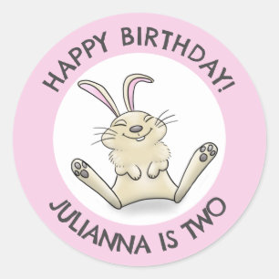 Happy cute rabbit personalized cartoon birthday classic round sticker