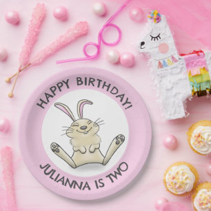 Happy cute rabbit personalized cartoon birthday paper plate