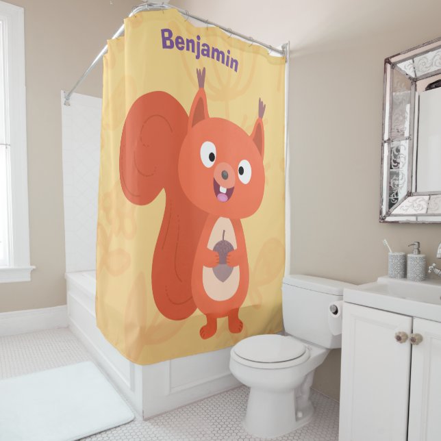 Happy cute red squirrel cartoon illustration (In Situ)