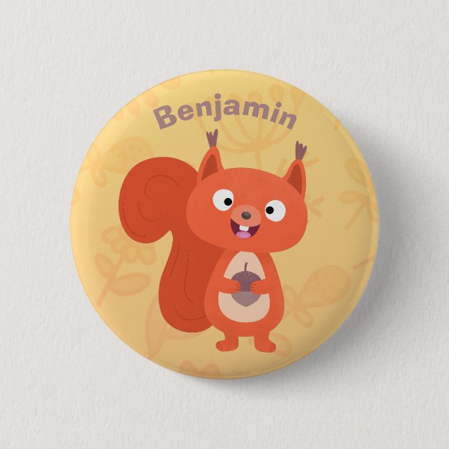 Happy cute red squirrel cartoon illustration 2 inch round button (Front)