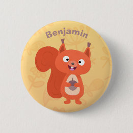 Happy cute red squirrel cartoon illustration 2 inch round button