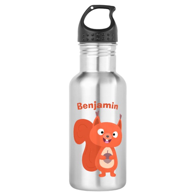Happy cute red squirrel cartoon illustration 532 ml water bottle (Front)