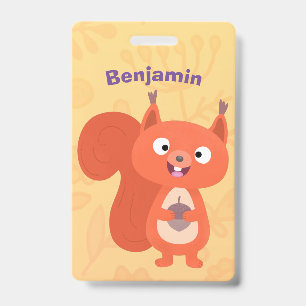 Happy cute red squirrel cartoon illustration badge