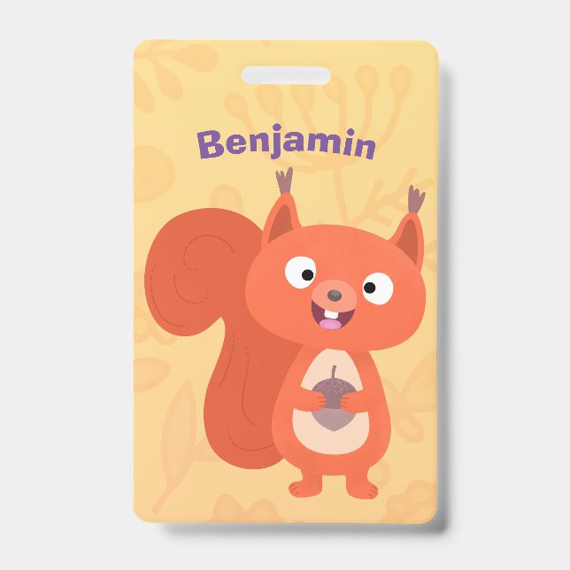 Happy cute red squirrel cartoon illustration badge (Front)