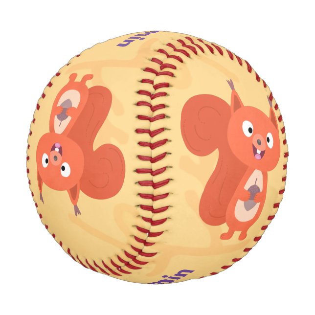 Happy cute red squirrel cartoon illustration baseball (Angled)
