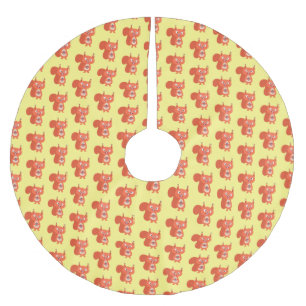 Happy cute red squirrel cartoon illustration brushed polyester tree skirt