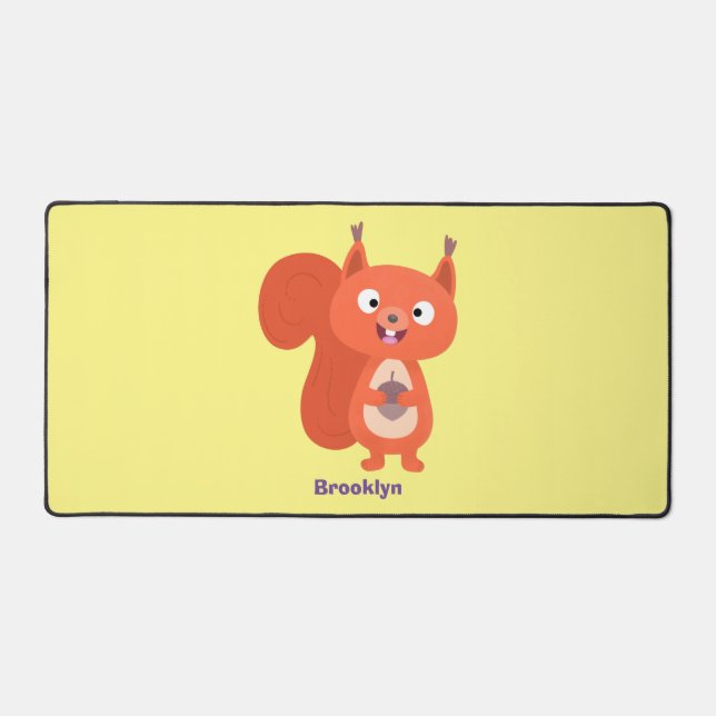 Happy cute red squirrel cartoon illustration desk mat (Front)