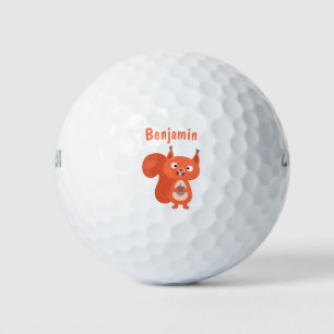 Happy cute red squirrel cartoon illustration golf balls
