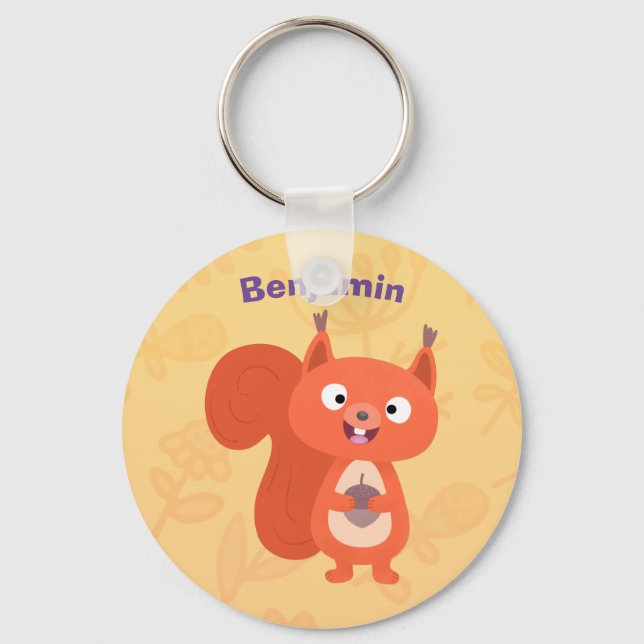 Happy cute red squirrel cartoon illustration keychain (Front)