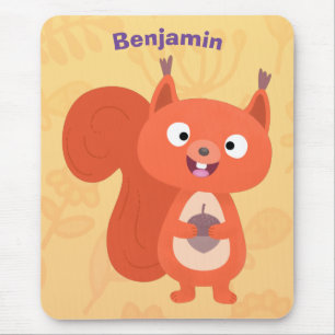 Happy cute red squirrel cartoon illustration mouse pad