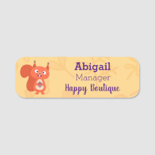 Happy cute red squirrel cartoon illustration  name tag