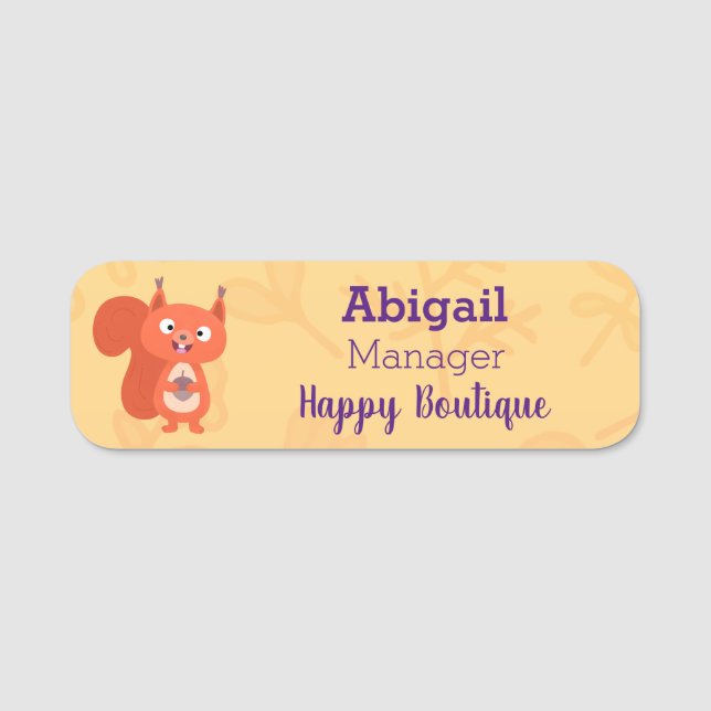 Happy cute red squirrel cartoon illustration  name tag (Front)