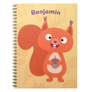 Happy cute red squirrel cartoon illustration notebook