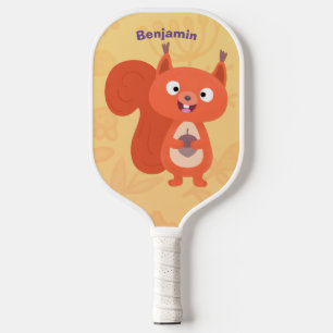Happy cute red squirrel cartoon illustration pickleball paddle