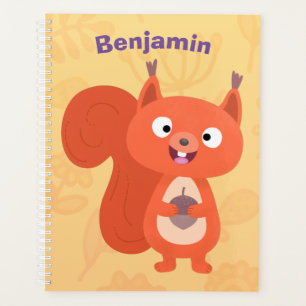 Happy cute red squirrel cartoon illustration planner