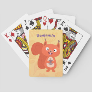 Happy cute red squirrel cartoon illustration playing cards
