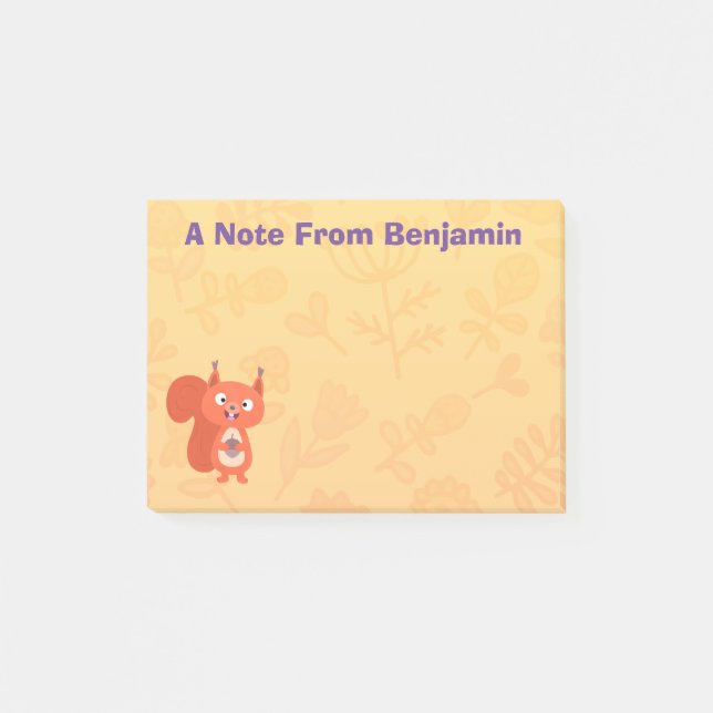 Happy cute red squirrel cartoon illustration post-it notes (Front)