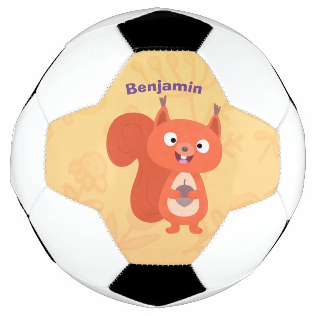 Happy cute red squirrel cartoon illustration soccer ball (Front)