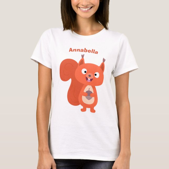Happy cute red squirrel cartoon illustration T-Shirt (Front)