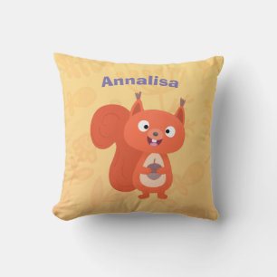 Happy cute red squirrel cartoon illustration throw pillow