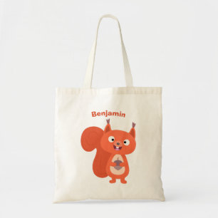 Happy cute red squirrel cartoon illustration tote bag